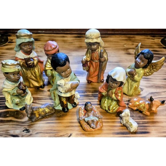 Unbranded Other - Black African American Nativity Scene Set Porcelain Hand Painted Christmas